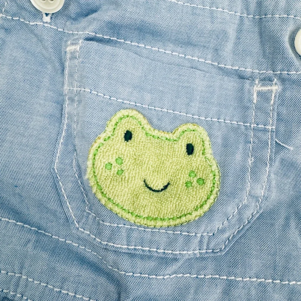 Carter's Baby Shortalls Size 9 Months Blue Chambray Frog Retro Romper Overalls